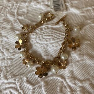 Cezanne Gold colored flower and Pearl Bracelet